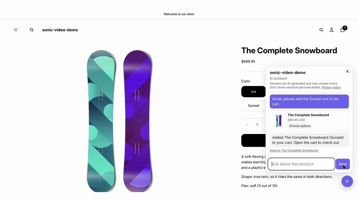 Sonic Prospect for Shopify: variant-aware answers, optional longer conversations and a 74-second demo